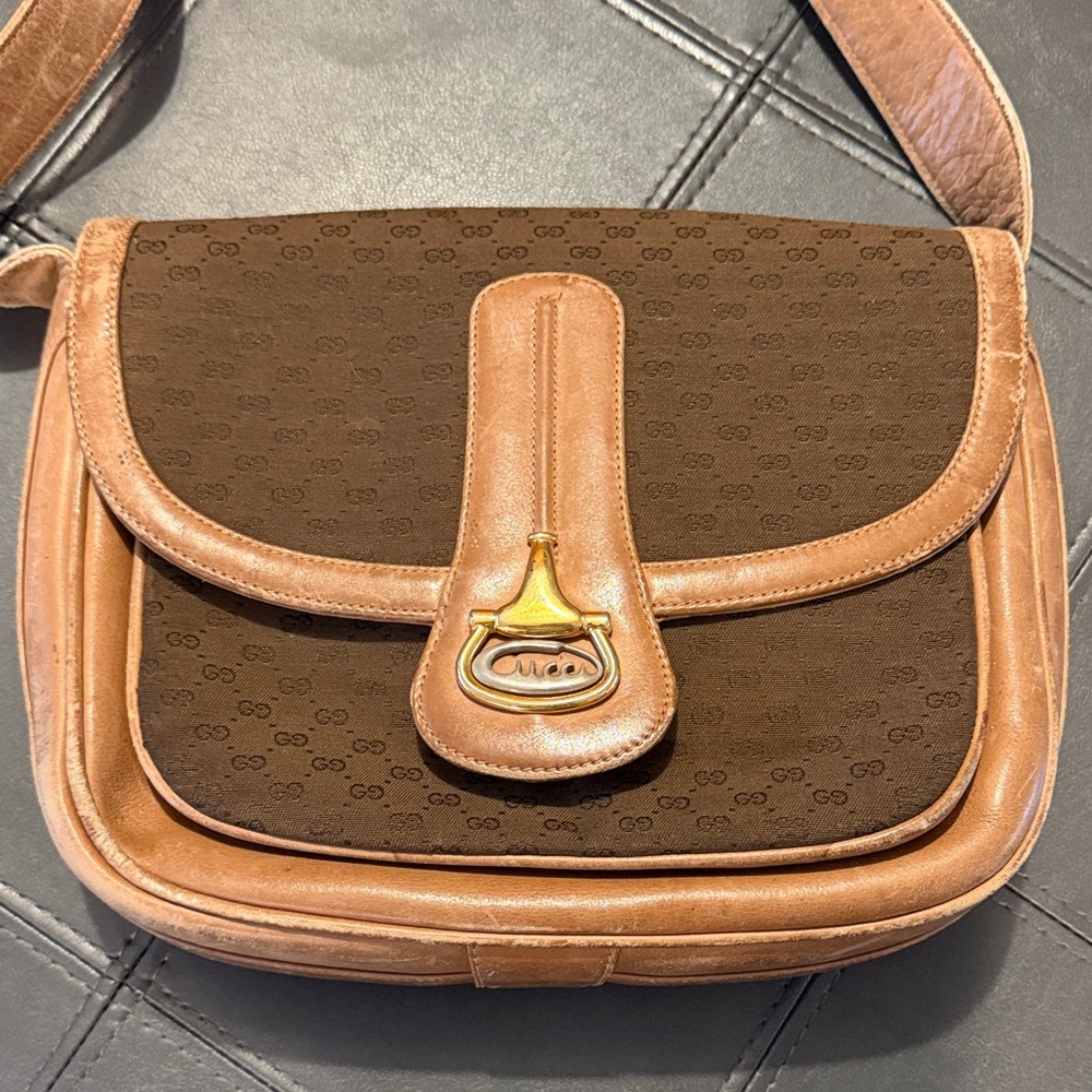 Gucci Brown and Tan Leather Shoulder Bag